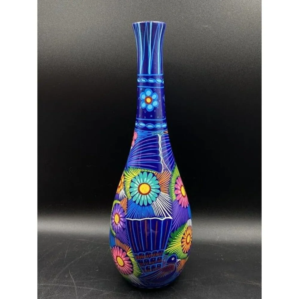 Talavera Bright Colors Birds by Rufina Trujillo Tall Vase 12.25” Tall